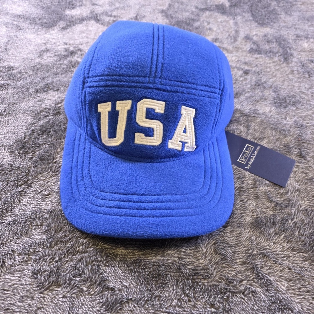 Polo Ralph Lauren USA Flag Fleece Cap Hat OS 5 Panel Olympics Blue Unisex
